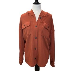 Women's Time and Tru Burnt Orange Ribbed Button-Front Hoodie Sweatshirt – Size L